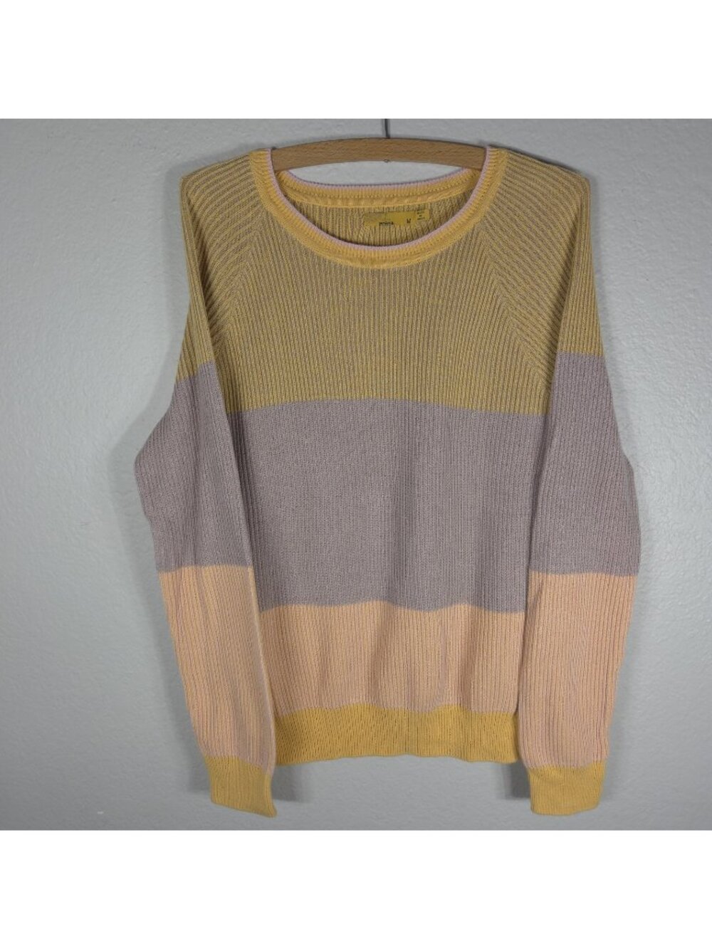 Prana Branagan Knit Sweater Lilac Yellow Organic Cotton Size M Ribbed Round Neck